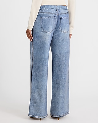 High Waisted Pull On Wide Leg Light Wash Knit Jeans - thumbnail 8