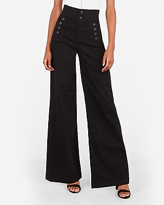 button wide leg jeans
