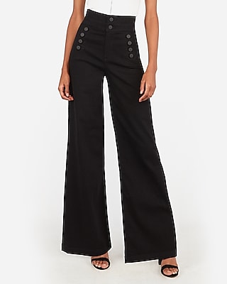 Super High Waisted Black Button Front 