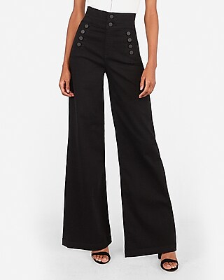 button front wide leg jeans