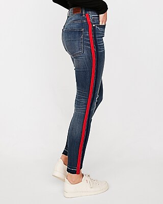 denim jeans with red stripe