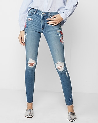 high waisted floral jeans