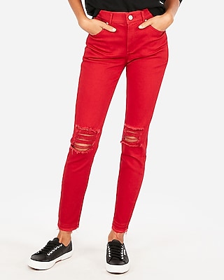 red ripped jeans