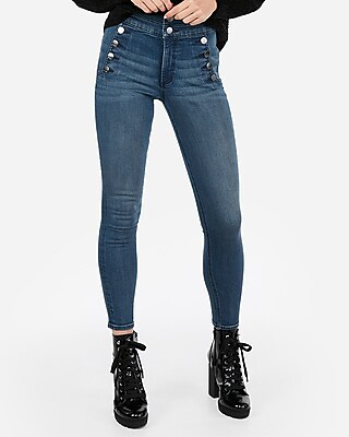 high rise button front jeans