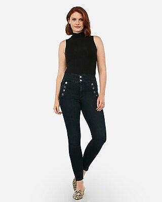 Super High Waisted Denim Perfect Button Front Ankle Leggings | Express