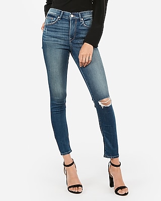 high waisted ripped ankle jeans