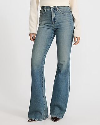 High Waisted '70s Flare Medium Wash Jeans Hyper Stretch