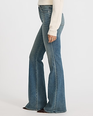 High Waisted '70s Flare Medium Wash Jeans Hyper Stretch
