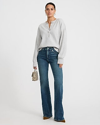 High Waisted '70s Flare Dark Wash Jeans in Hyper Stretch