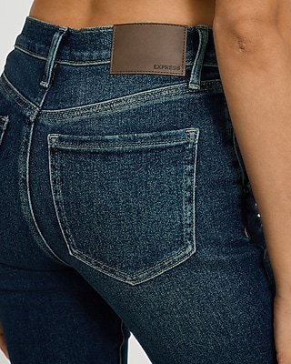 High Waisted Flap Pocket '70s Flare Dark Wash Jeans Hyper Stretch