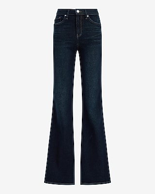 High Waisted '70s Flare Seamed Dark Wash Jeans Hyper Stretch