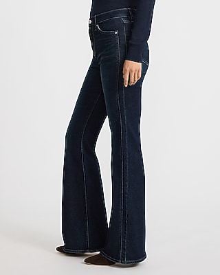 High Waisted '70s Flare Seamed Dark Wash Jeans Hyper Stretch