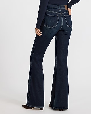 High Waisted '70s Flare Seamed Dark Wash Jeans Hyper Stretch