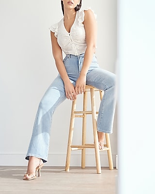 high waisted light wash curvy flare jeans