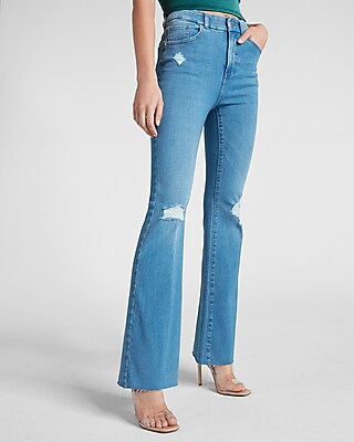 High Waisted FlexX Medium Wash Ripped Flare Jeans - image 3