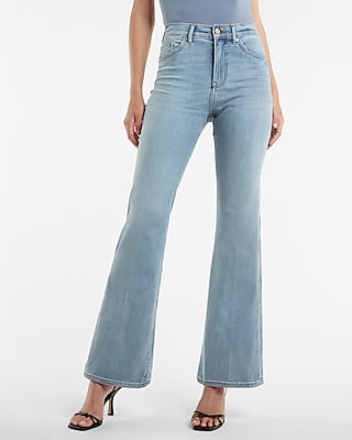 High Waisted Light Wash Ripped Cropped Flare Jeans