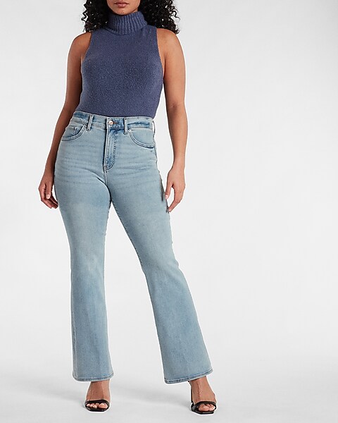 Women's Ripped Bell Bottom Jeans - High Rise Light Blue Flared Jeans – Moda  Xpress