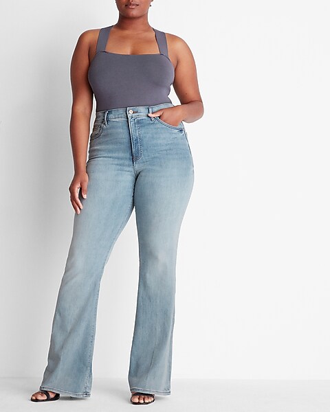 Women's Ripped Bell Bottom Jeans - High Rise Light Blue Flared Jeans – Moda  Xpress
