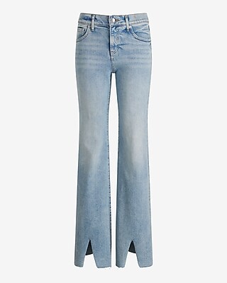 Mid Rise Light Wash Front Vent '70s Flare Jeans