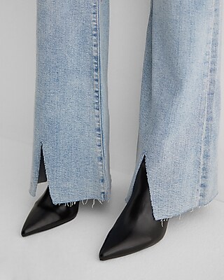 Mid Rise Light Wash Front Vent '70s Flare Jeans