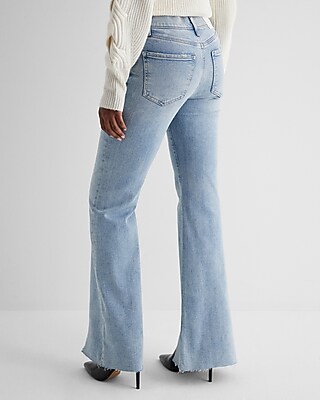 Mid Rise Light Wash Front Vent '70s Flare Jeans