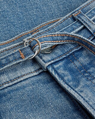 Mid Rise Medium Wash Belted '70s Flare Jeans