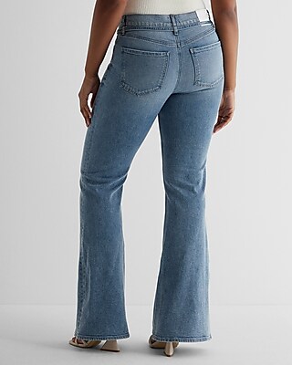Mid Rise Medium Wash Belted '70s Flare Jeans