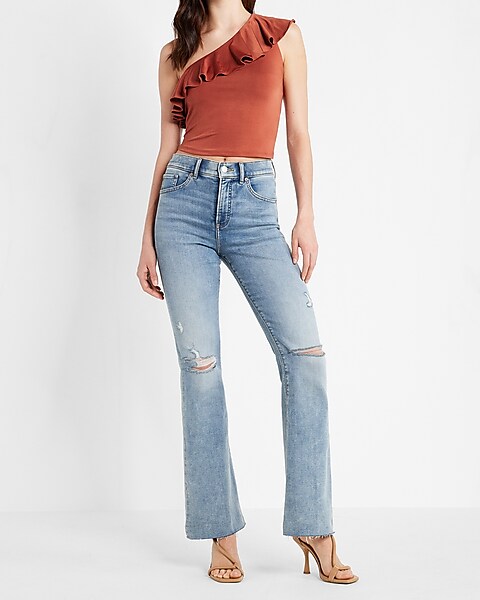 Conscious Edit High Waisted Light Wash Flare Jeans