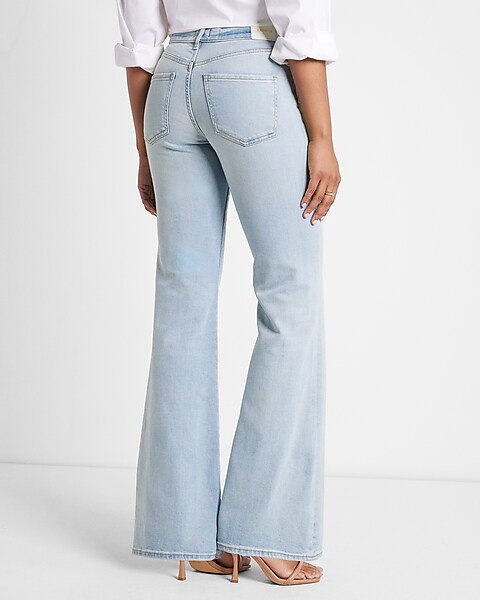 Express Mid Rise Light Wash '70S Flare Jeans