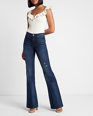 Mid Rise Dark Wash '70s Flare Jeans - image 4