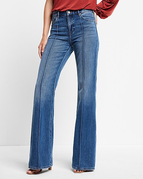 Mid Rise Medium Wash Front Seamed '70s Flare Jeans
