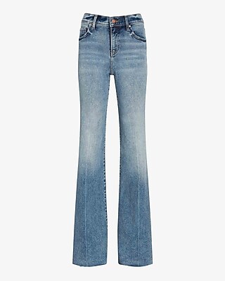 Mid Rise Light Wash Raw Hem '70s Flare Jeans