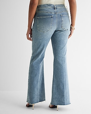 Mid Rise Light Wash Raw Hem '70s Flare Jeans