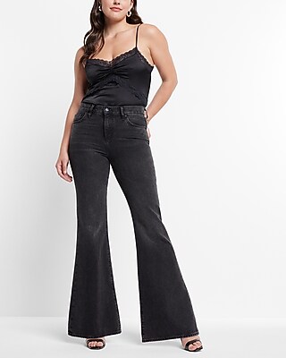 Mid Rise Washed Black '70s Flare Jeans | Express