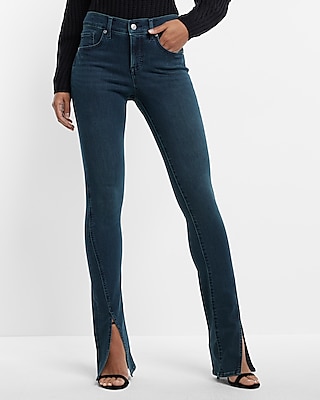 Mid Rise Dark Wash Front Vent Skyscraper Jeans