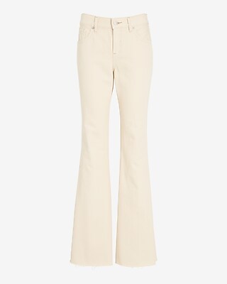 Mid Rise Cream Raw Hem '70s Flare Jeans