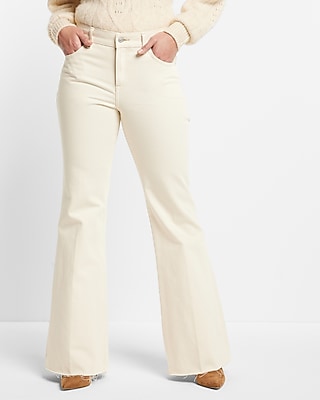 Mid Rise Cream Raw Hem '70s Flare Jeans