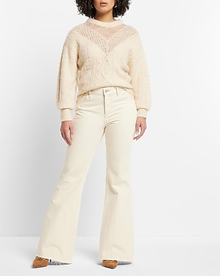 Mid Rise Cream Raw Hem '70s Flare Jeans