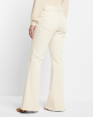 Mid Rise Cream Raw Hem '70s Flare Jeans