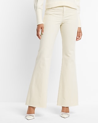 Mid Rise Cream Raw Hem '70s Flare Jeans