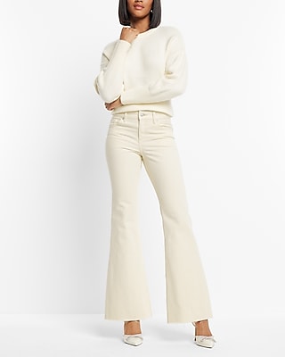 Mid Rise Cream Raw Hem '70s Flare Jeans