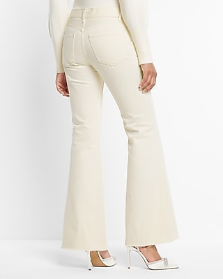 Mid Rise Cream Raw Hem '70s Flare Jeans