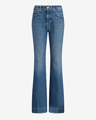 Mid Rise Medium Wash Raw Hem '70s Flare Jeans