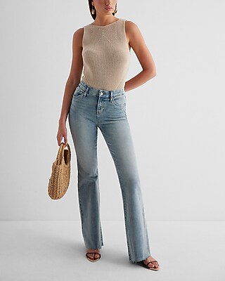 Mid Rise Light Wash Raw Hem FlexX '70s Flare Jeans - image 5