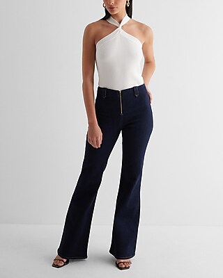 Mid Rise Rinse Exposed Zipper '70s Flare Jeans