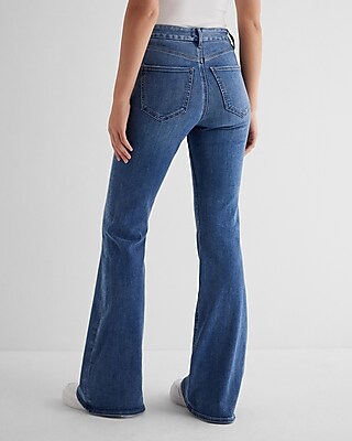 1818 POCKET FLARE DENIM Mid Rise Medium Wash Patch Pocket Flexx '70s Flare Jeans | Express