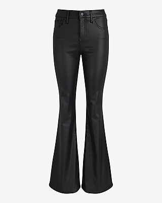 Mid Rise Black Coated '70s Flare Jeans | Express