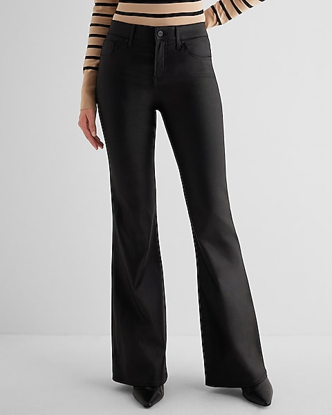 Mid Rise Black Coated '70s Flare Jeans