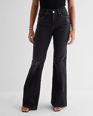 Black Flare Leg High Rise Jeans with Gold Exposed Back Zip - James