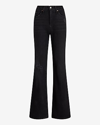 Mid Rise Washed Black Ripped '70s Flare Jeans
